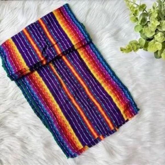 NWOT Guatemalan Artisanal Cotton Vibrant Multicolor Striped Scarf Shawl - Picture 4 of 6